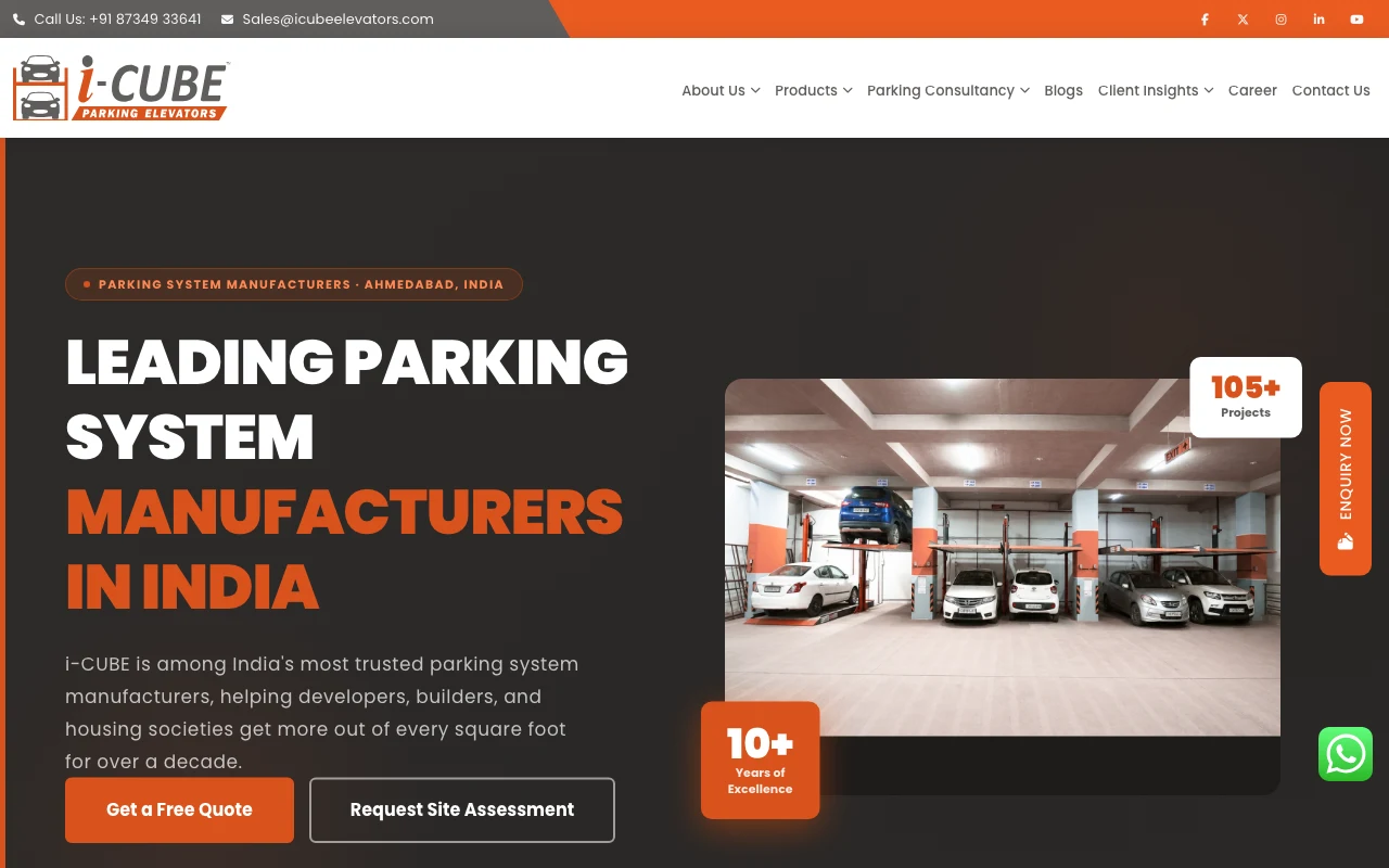 Screenshot of the iCube Elevators homepage