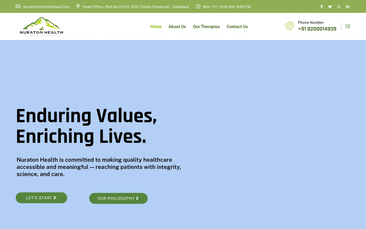Screenshot of the Nuraton Health homepage