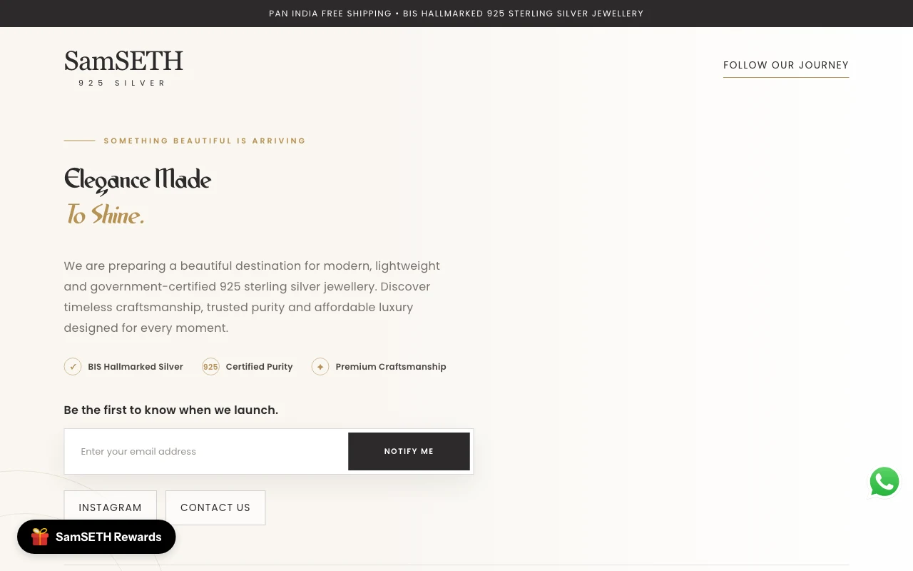 Screenshot of the Samseth Silver homepage