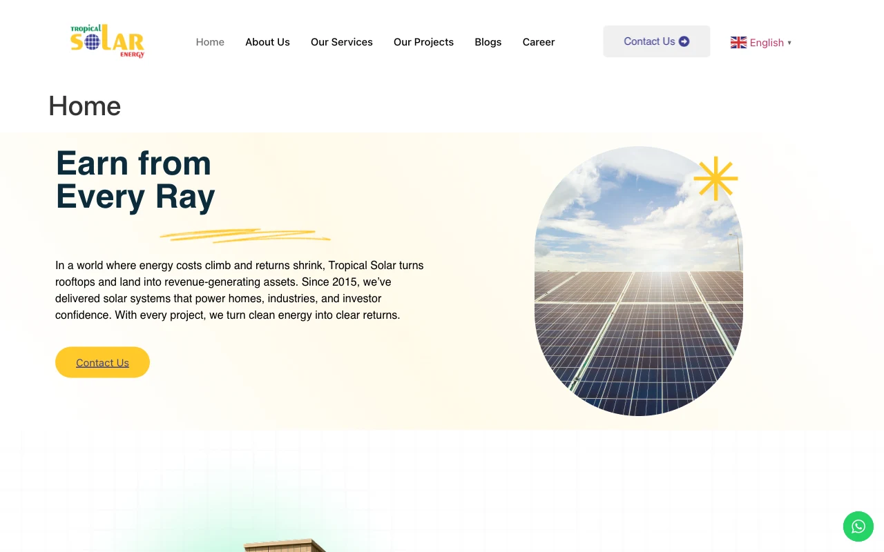 Screenshot of the Tropical Solar homepage